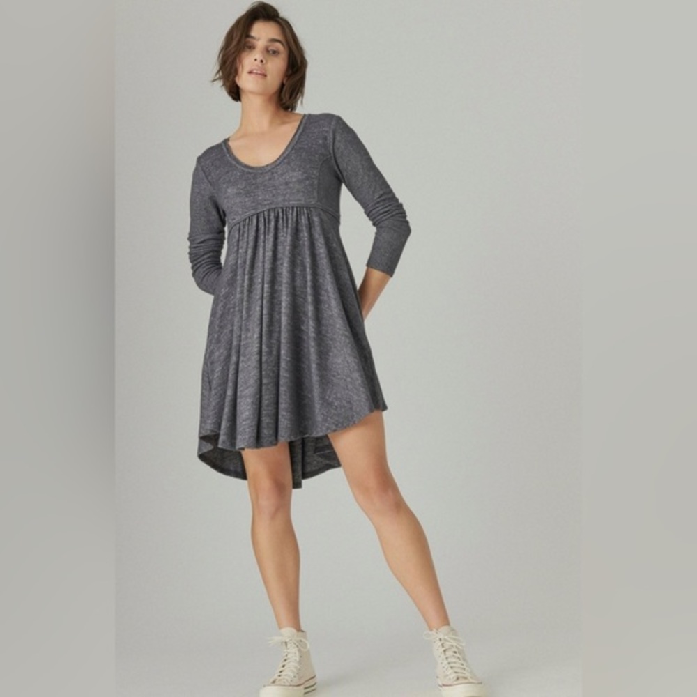 NWT Lucky Brand Cloud Soft Grey Babydoll Long Sleeve Dress Size Small